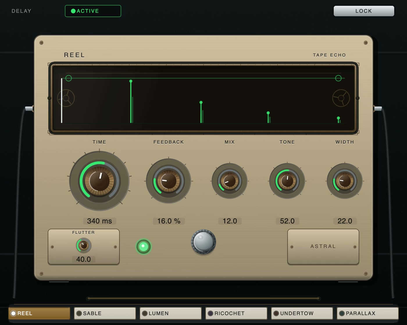 The Astral delay panel with its repeats drawn as a live graph